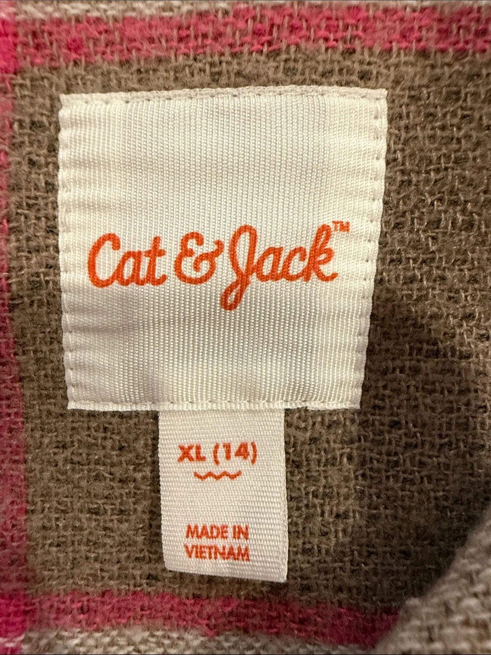 Cat & Jack Cream, Gray & Pink Cropped Plaid Shacket Jacket Size XL(14)